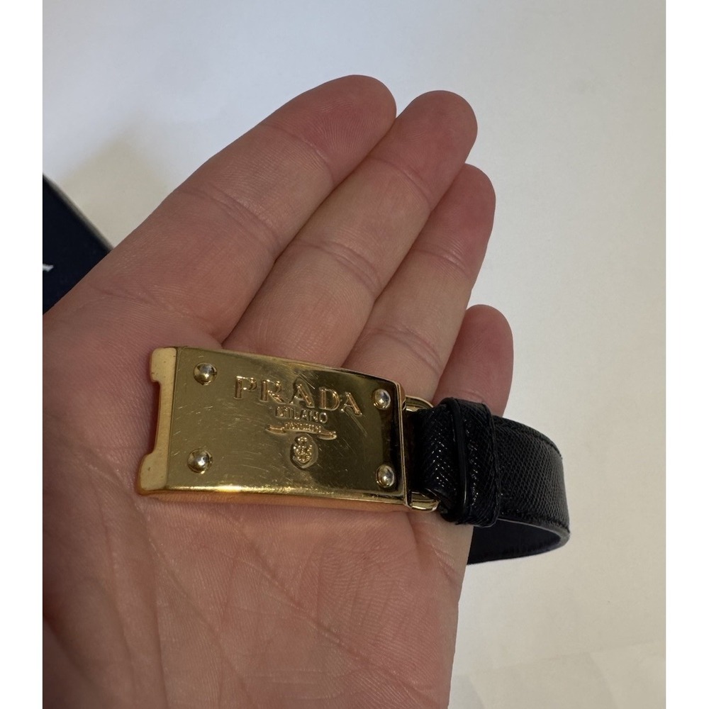 Prada Gold Plaque Bracelet Black Leather - Picture 8 of 9